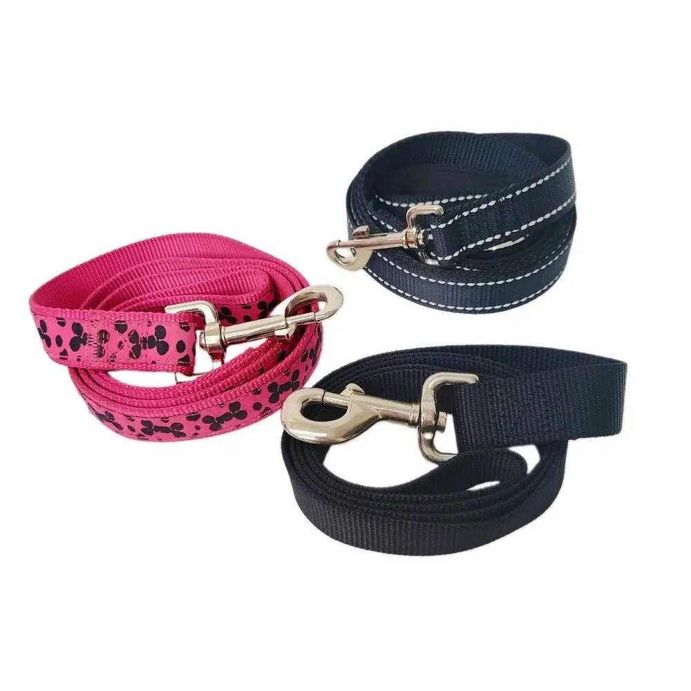 Lot of 3 Dog Leashes Black Pink Reflective Nylon 45